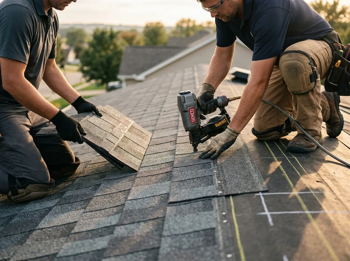 Professional roofer working on a residential roof in Fort Myers